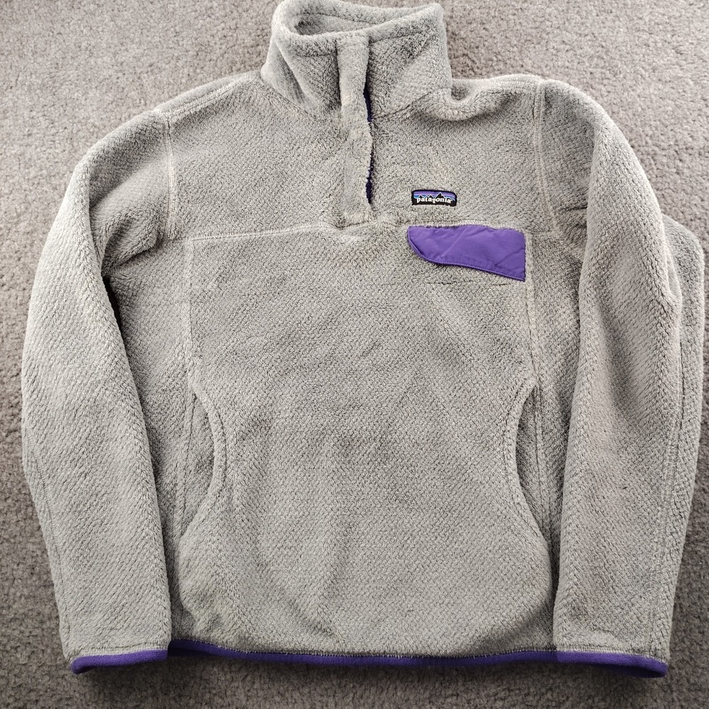 Patagonia Women's Re-Tool Snap-T Pullover grey purple Size medium Polartec - Picture 2 of 8